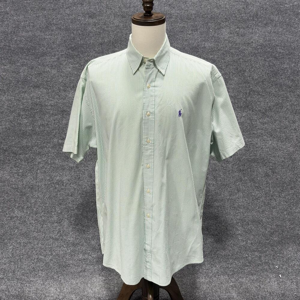 Ralph Lauren Shirt Mens Large Green Stripe Blake Short Sleeve Button Down Casual